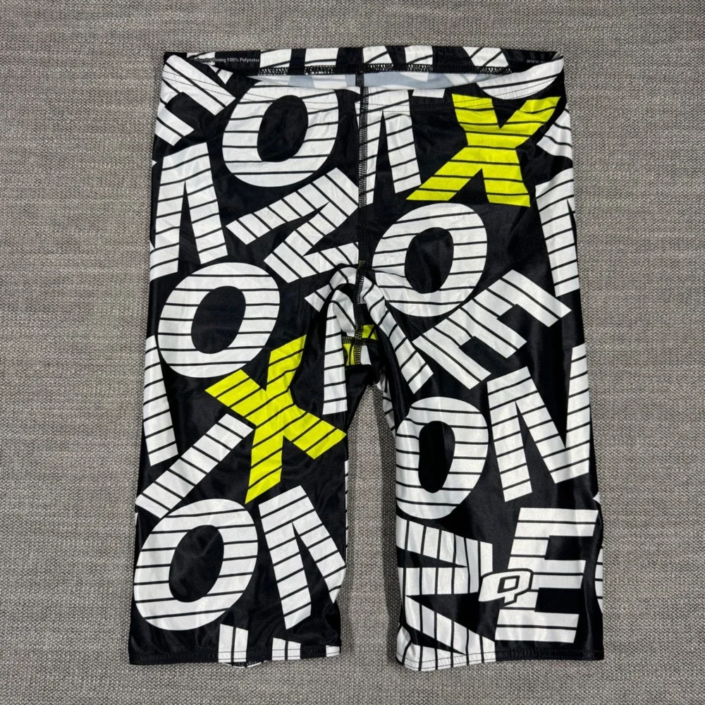Q Swimwear Mens Jammer Swim Shorts Black White Neon Yellow Graphic Size 30
